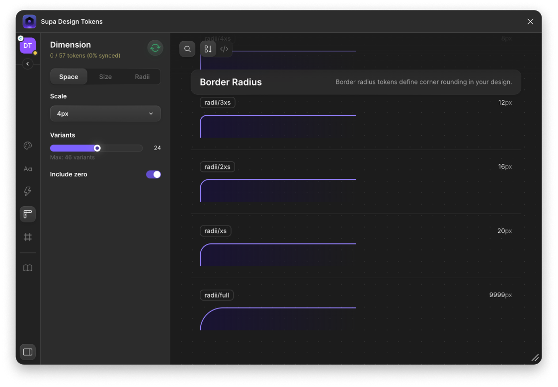 Dimensions interface