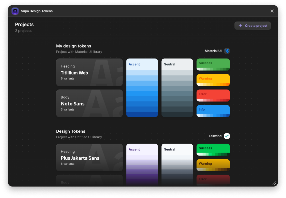 Projects interface